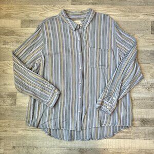 Universal Thread Blue Stripe Long Sleeve Cotton Button Down I16